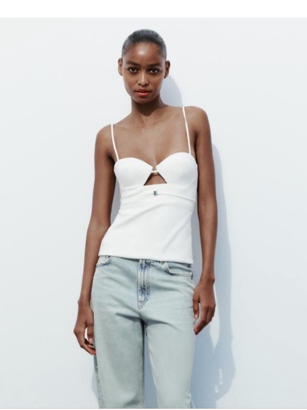 Zara White Cutout Stretch Tank Top
